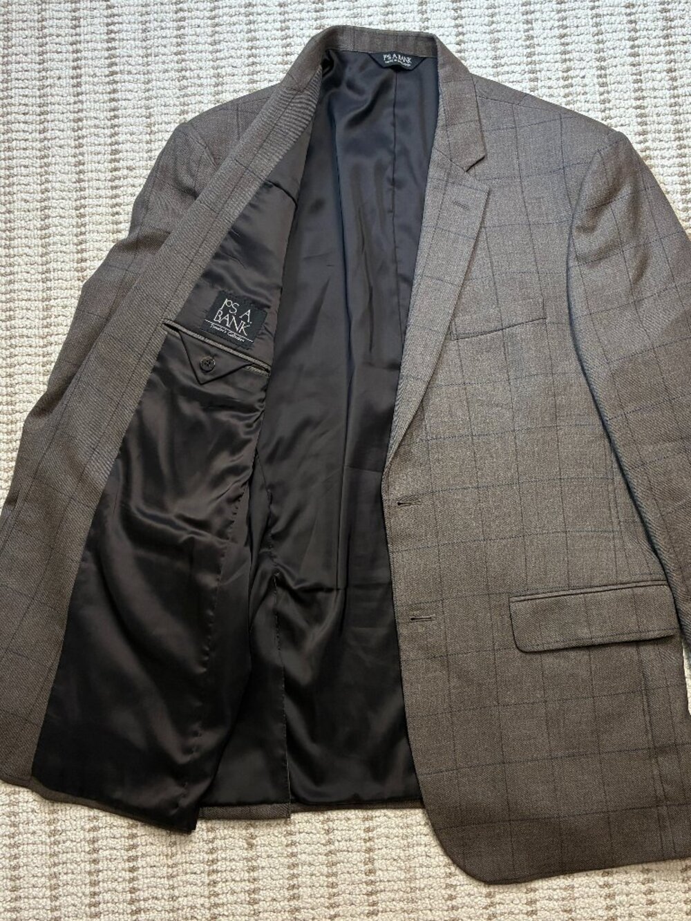 Jos A Bank Mens 42L Brown Plaid Blazer Traveler Tech Slim Fit Wool Jacket Coat